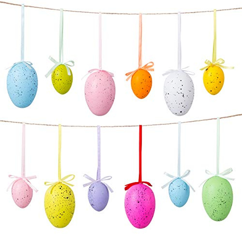 Naler Set di 24 Uova Pasquali Colorate Finte Uova con Macchie da Appendere Uova Decorativa di Festa Pasqua, 12 Grandi + 12 Piccoli