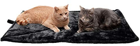 Furhaven Large Cat Bed ThermaNAP Quilted Faux Fur Self-Warming Pad, Washable - Black, Large
