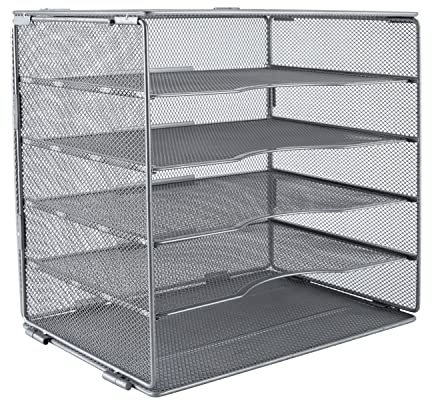 EasyPAG 5 Niveles Metal Malla A4 Bandeja Archivador Organizador Oficina Soporte Documentos Clasificador Papeles Almacenamiento Escritorio Estante Folios,Plateado