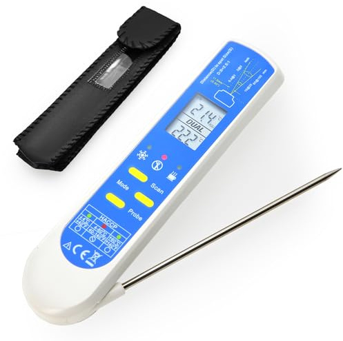 AMTAST 2 in 1 Instant Read Thermometer Non-contact Infrared Thermometer with Thermocouple Probe Splash-proof Water-proof Food Temperature Meter with HACCP Check