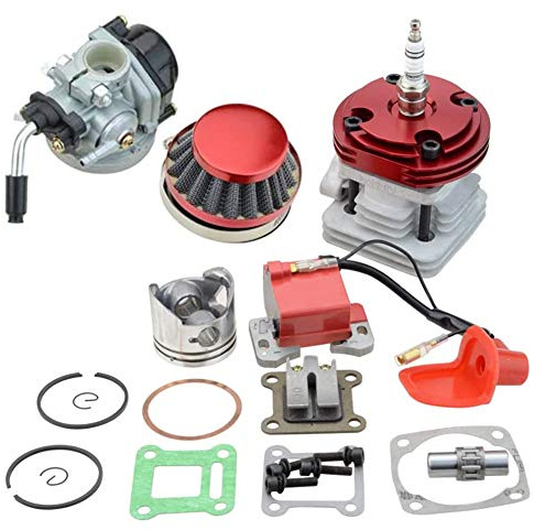 Carkio förgasare luftfilter tändspoleset 44 mm cylinder stor borrning cc 54 tändstift toppsats med kolv kompatibel med 47 49 cc 2-taktsmotor fickcykel mini cacing cykel