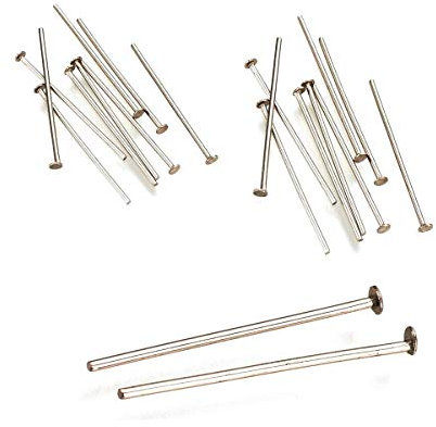 Perlin 100 Edelstahl Kettelstifte Nietstifte 50mm, 40mm, 30mm x 0,7mm Versilbert Kopfstifte Perlenstifte Silber Prismenstifte (3)