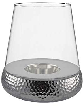 Kaheku Golf Windlicht, Tischlicht rund, Glas und Keramik, Silber, 46 cm hoch
