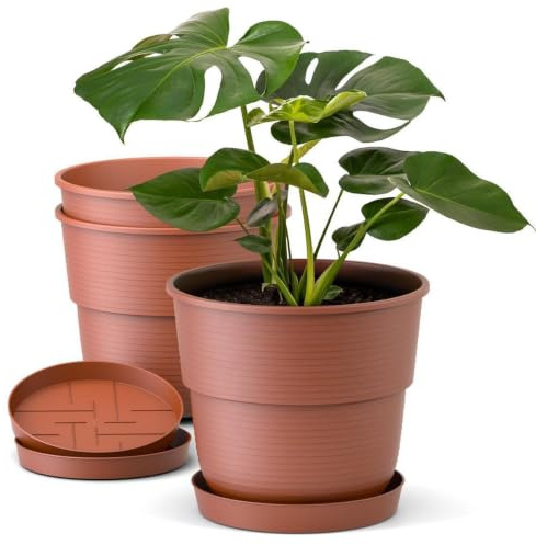 Plastard Blumentopf 3er Set Ø16 cm mit Untersetzer Terrakotta, Pflanzkübel | Witterungs- UV & frostbeständig, inkl. 14 cm Untersetzer, ideal für Garten, Balkon & Innenbereiche, Deko Pflanztopf 2 Liter