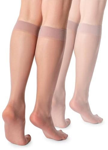 LORES Basic Medias de rodilla para mujer 15 DEN Alta Pop Mate Semitransparente 2 pares Natalie, Talla única