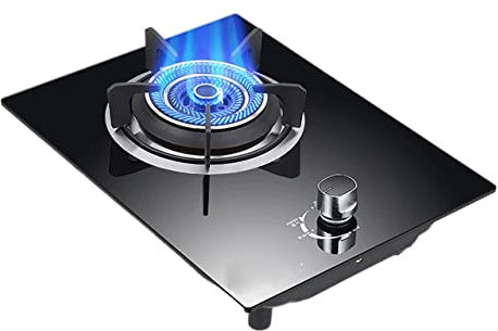 IBOWZ Encimera de Gas Placa De Cocina De Gas De 33 Cm Incorporada 1 Quemadores Encimera De Cocina De Vidrio Templado Negro, Soporte De Sartén De Hierro Fundido, Convertible NG/LPG [Clase Energétic