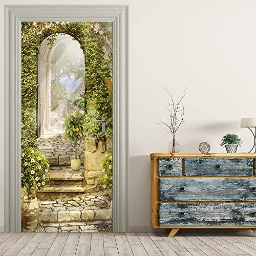 VIRANDA Türtapete Selbstklebend Türposter - PFLANZENBOGEN - Türaufkleber 3D Türklebefolie 77x200cm