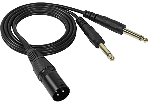 GELRHONR 3 Pin XLR Stecker auf Dual 1/4 TS Mono Y Splitter Kabel, Dual 6.35mm 1/4 auf XLR Stecker Mikrofonkabel für Mixer, Verstärker, Gitarre, Bass, Lautsprecher, Audio Aufnahme, PC-3.2Ft