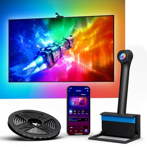 Ailofy Smart TV Retroilluminazione a LED con fotocamera per schermi da 75 a 85 pollici, striscia di luci LED da 5 m sincronizzate con schermo e musica, luci che cambiano colore per TV compatibile con