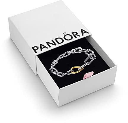 PANDORA ME Heart Link Chain Bracelet In Two-Tone 14K Gold-Plated And Sterling Silver For Medallion Charms, Size 17.5, With Gift Box