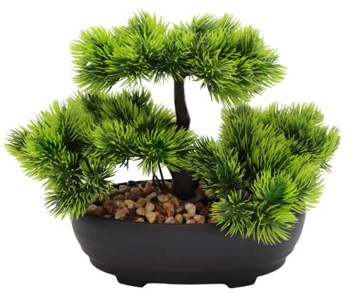 Kunstbonsai Bonsai-Kunstbaum - Künstlicher Japanischer Kiefer Bonsai im Topf für Zuhause Büro Baddeko Desktop und als Geschenk Immergrün Bonsai-Kunstbaum