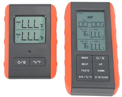 Asixxsix Digitales Fleischthermometer, Kabelloses Grill-Lebensmittelthermometer mit Zwei Sonden, HTN-Display, Sofort Ablesbares Grill-Temperaturfühler-Thermometer mit Temperaturalarm