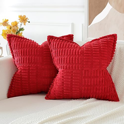 JOTOM 2er Set Kordsamt Einfarbig Kissenbezüge Weiche Moderne Kissenhüllen Dekorative Zierkissenbezug für Wohnzimmer Schlafzimmer Rot 45x45 cm