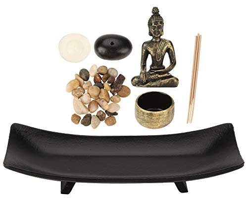 Ruhiges Buddha-Kerzenständer-Set mit Buddha aus Kunstharz, Teelichthalter aus Glas, Räucherstäbchen und Dekorationssteinen, für Buddhistische Meditation und Heimdekoration