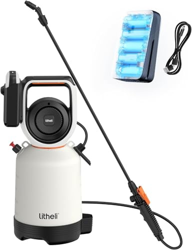 Litheli 5L Akku Drucksprüher 26 PSI, 20V Batterie Sprühgerät für Haushalt, Garten, Fahrzeug- & Teppichreinigung, kabellos, ergonomisch, Weiß