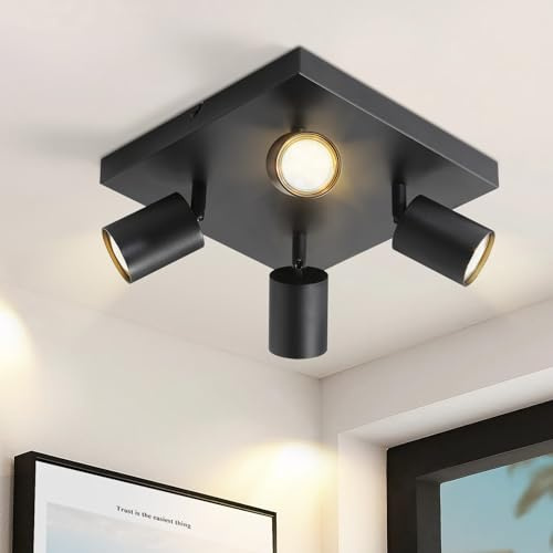 ZMH Deckenleuchte 4 Flammig Deckenstrahler Schwarz Deckenlampe Strahler | 350° Schwenkbar GU10 Küchelampe eckig modern Deckenspots Industrial Spotleuchte für Wohnzimmer Küche - Ohne Leuchtmittel