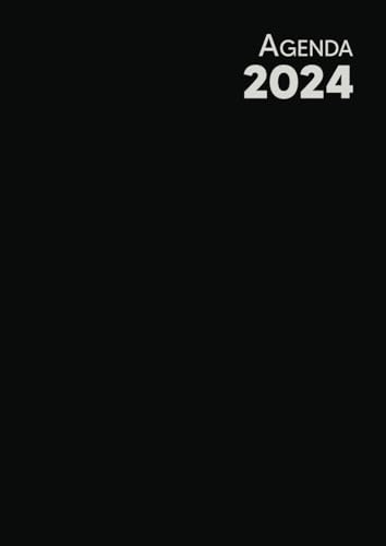 Agenda Settimanale 2024: Pianificatore in italiano Formato Grande A4, Layout verticale - Nero - 1 settimana su 2 pagine, con panoramica Mensile all'inizio di ogni Mese