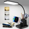 Lampe de bureau pour bureau à domicile, lampe de bureau LED noire avec chargeur sans fil et porte-stylo, lampe de bureau à intensité variable avec 3 modes de couleur