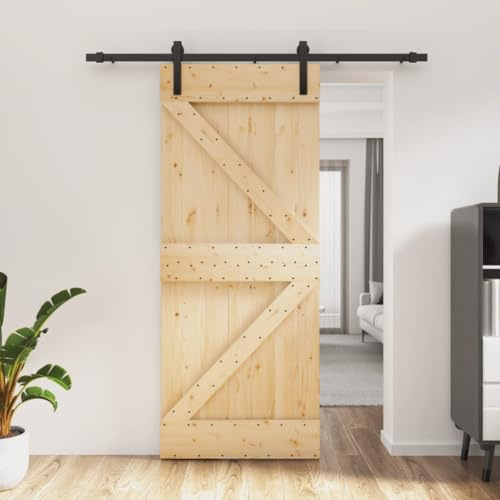 Festnight Schiebetür Komplettset mit Tür Schiebetürbeschlag Innen Schiebetürsystem Holz mit Beschlag Innentür Holztür Holzschiebetür Zimmertüren Scheunentür Schiebetüren Beschlagset 85x210 cm