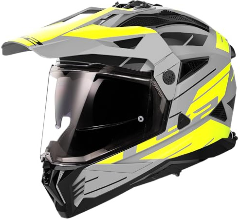 LS2 Pioneer II Adventure Motorcycle Motocross Helmet - Namib - M.GREY H-V YELLOW - L