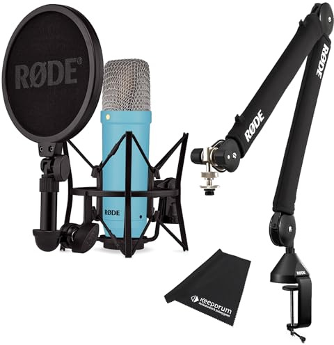 Rode NT1 Signature Blue Studio-Mikrofon Blau + PSA-1+ Plus Gelenkarm-Stativ Schwarz + keepdrum Mikrofasertuch
