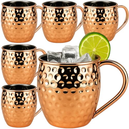 My-goodbuy24 Moscow-Mule-Becher [500ml] – Gehämmerte Edelstahltasse – handgefertigt - Set [6 Stück] – Kupferbecher für Cocktail Gekühlte Getränk - Cocktail Bar Mule-Becher