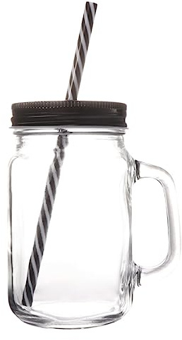 TOPBATHY 500ml Glass Straw Cup Lid Black, Creative Mason Juice Mug for Cold Drinks, Portable Reusable Straw Drink Bottle for Travel and Daily Use