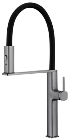 High-End-Küchenarmatur aus schwarzem Messing mit magnetischer Absaugung, Doppelfunktion, Einhand-Kaltwasserhahn und Dual-Control-Spülbeckenhahn (Color : Brushed Grey)