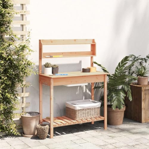 Pflanztisch mit Waschbecken, 1475x44x1395 cm Massivholz Tanne, ausziehbare Tischplatte, herausnehmbares Kunststoff-Becken, für Garten Terrasse Balkon