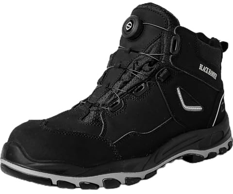 Black Hammer Safety Work Boots for Men Suede Leather, Robust Dial Lacing System S3 PL SR FO HRO Torque 8899 (13 UK)
