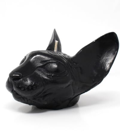 Horror-Shop Schwarzer Sphynx Katzenkopf als Gothic Duftkerze 8x10cm