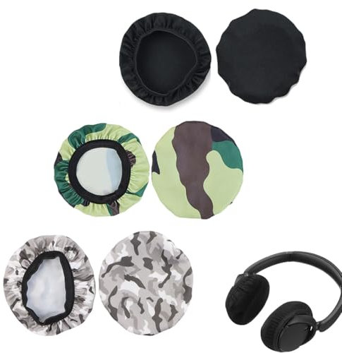 Funda para Auriculares SULIUDAJI, 3 Pares, Tela Elástica, Transpirable, Lavable, Elástica, Apto para Auriculares de 9 a 10,5 cm, Reutilizable, Negro