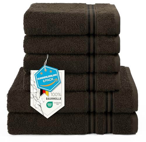 Hammetex Handtuch Set 6 teilig, 2 Badetücher 70x140 + 4 Handtücher 50x100 | 100% Baumwolle Frottee, OEKO-TEX zertifiziert, weich & saugstark, mit Aufhänger, Duschtuch & Handtuch für Badezimmer