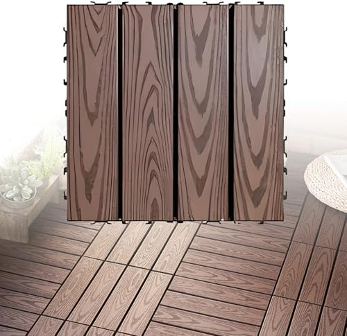 Holz-Kunststoff-Verbundwerkstoff, Terrassendeck-Fliesen, 30,5 x 30,5 cm, wetterfest, wasserdicht, Bodenbelag für Garten, Balkon, Pool, Veranda, WPC, Outdoor-Fliesen, quadratisch, 10 Stück