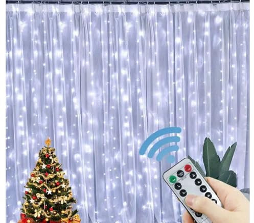 YASTA Tenda Luminosa Micro LED Luce Fredda 3x3 Metri per Interno Filo Argento Decorazioni (LUCE FREDDA)