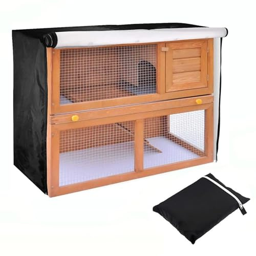 Abdeckung für Kaninchenstall, wasserdichte Kaninchenkäfig-Staubschutz, 210D-Oxford Doppelschicht Abdeckung für Katzen, Hamster, Kaninchen, Haustiere, 122x50x105cm (‎Schwarz)