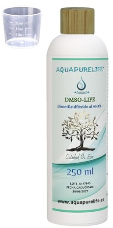 DMSO 99,9 % Reinheit USP – 250 ml HDPE pharmazeutische Qualität + Messbecher – geruchsarm – Dimethylsulfoxid ph eur zertifiziert – Aquapurelife