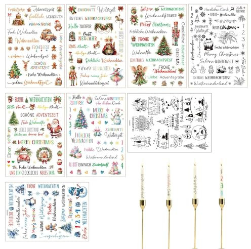 8 Stück Kerzentattoo, Kerzen, Wasserschiebefolie Kerzen, Weihnachten, Wassertransferdruck, Rub Sticker Set, Tagebuchzubehör Für Möbel, Fenster, Glas, Tassen
