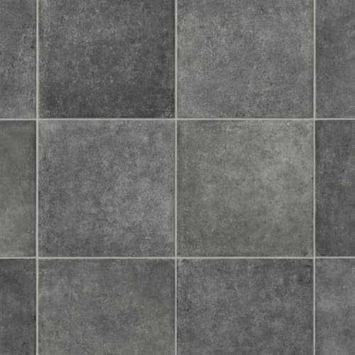 VINYL FLOORING UK Black Tile Effect Non Slip Vinyl Flooring For Kitchen, Bathroom, & Living Room, 2.8mm Thick Cushion Backed Vinyl Sheet, 5 Years Warranty-1 X 3 mt