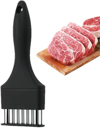 Buerfu Batticarne portatile, in metallo, per bistecche, aghi, con impugnatura ergonomica, per casa e ristorante