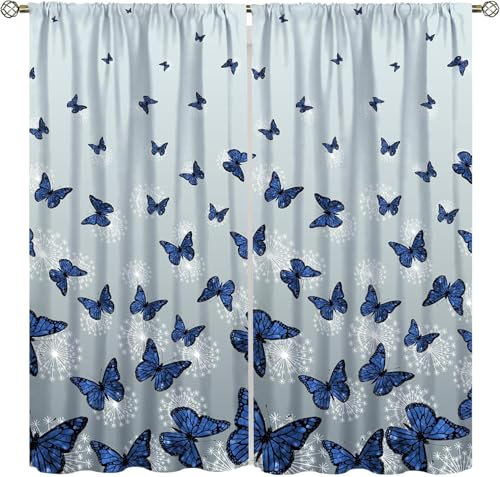 Vorhang Kinderzimmer Blumentier Schmetterling Kinder Vorhänge Mit Ösen Polyester Gardinen Thermovorhang Blickdicht Ösenschal Kindergardinen 170X200 cm (B + H) Für Wohnzimmer,2Er Set-731106562