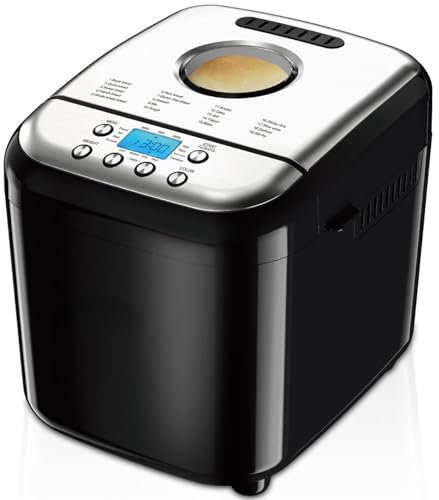 Máquina para hacer pan eléctrica, compacta y automática, configuraciones personalizables, panes de hasta 2 libras, con tazón antiadherente, gancho para pan, taza medidora y cuchara. 15 en 1, para pan,
