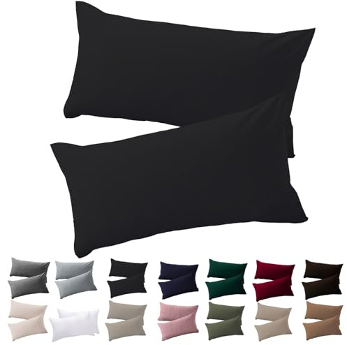 Soifox - Juego de 2 fundas de almohada de 40 x 70 cm, color negro, para cojines de 40 x 70 cm, 100% microfibra, resistentes e hipoalergénicas, con cremallera