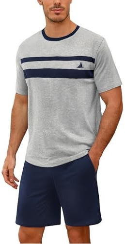 Marvmys Mens Pyjama Set Short Sleeve Pjs Set Cotton Nightwear Round Neck Loungewear Soft Casual