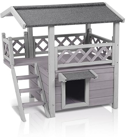 Seiyierr Outdoor＆Innenbereich Katzenhaus wetterfest draußen Im Freien verwilderte Katze Haus Zwei Stockwerke mit Wasserdichten Balkon Treppe