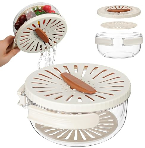 Küchensieb mit Deckel – 4-in-1 Spülschüssel für Obst, Gemüse & Nudeln | Abtropfsieb mit klappbarem Griff & Drainage-Schale | Faltbar Küchenhelfer aus Kunststoff (Brown)