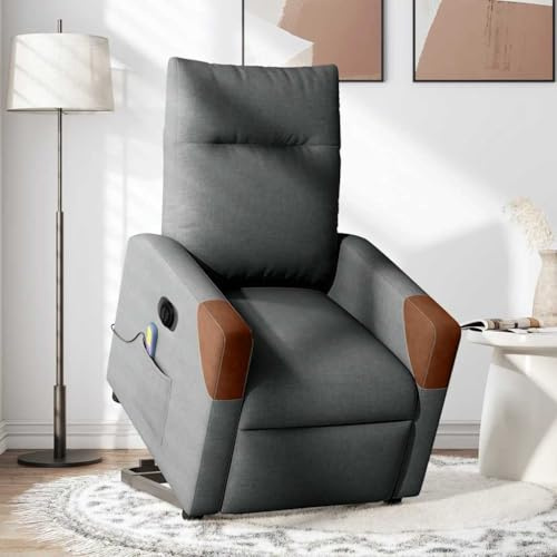 IKAYAA Sillón de Masaje con Elevador Levanta Personas Mayores, Ajuste Eléctrico del Respaldo, Sillon Relax Reclinable Electrico, Butaca Relax Sillon en Tela, Sofá 1 Plaza, Gris Oscuro y marrón