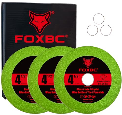 FOXBC 4-1/2 Inch Glass Cutting Disc for Angle Grinders, Diamond Saw Blades Wheel Multi-Material for Grinding Ceramic, Crystal, Tile, Wine Bottle, 7/8 Arbor - 3 Pack