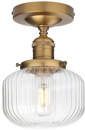 Phansthy Vintage Deckenleuchte Modernes gestreiftem Klarglas Hängeleuchte Pendelleuchten E27 für Loft,Flur Schlafzimmer Wohnzimmer Küche Badezimmer Gästezimmer etc (Antike Farbe)