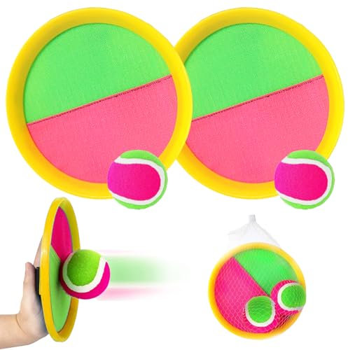 YOUYIKE 2 Pieces Balles Velcro Raquette, Enfants Lancer Catch Ball Jouet, Jeu de Pagaies et de Lancer, Jeux Exterieur Enfant, avec 2 Balles, Jeux de Plage pour Jardin Extérieur Cour Piscine Plage
